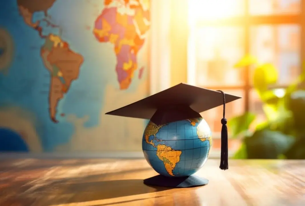 llm scholarship abroad graduation cap sitting on the globe.