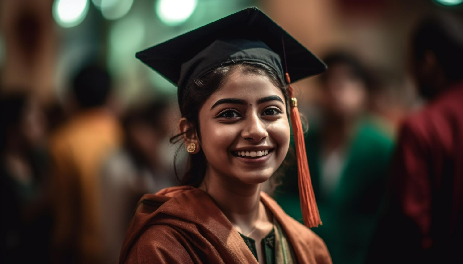 Indian girl with a uni hat happy about getting a masters scholarship for Indian students abroad
