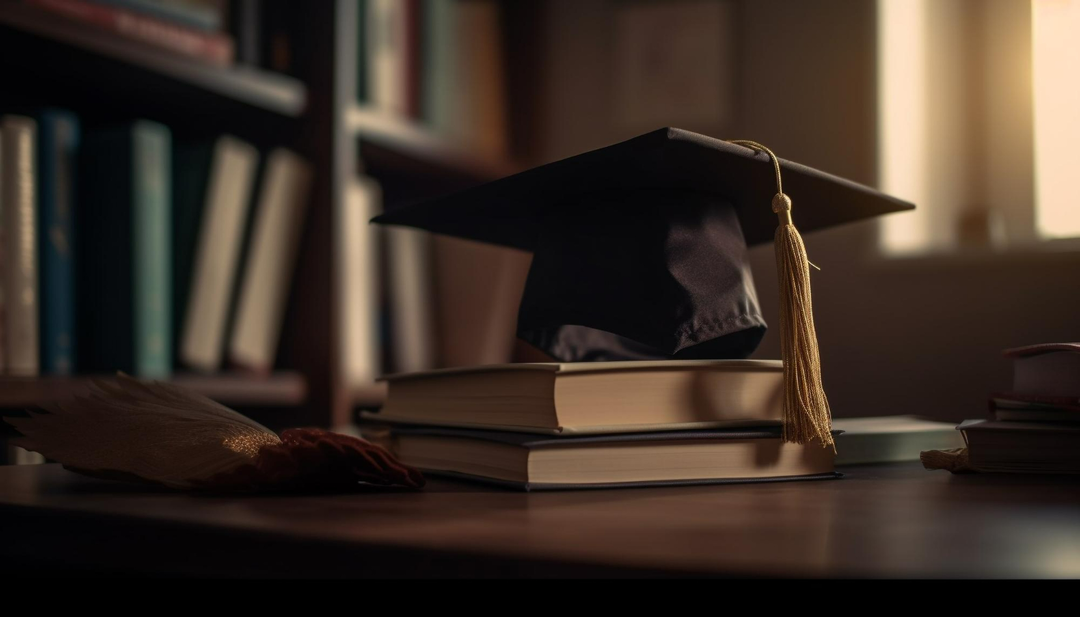 Graduation cap on books, symbolizing academic achievement. MBA scholarships for Indian students in Australia.